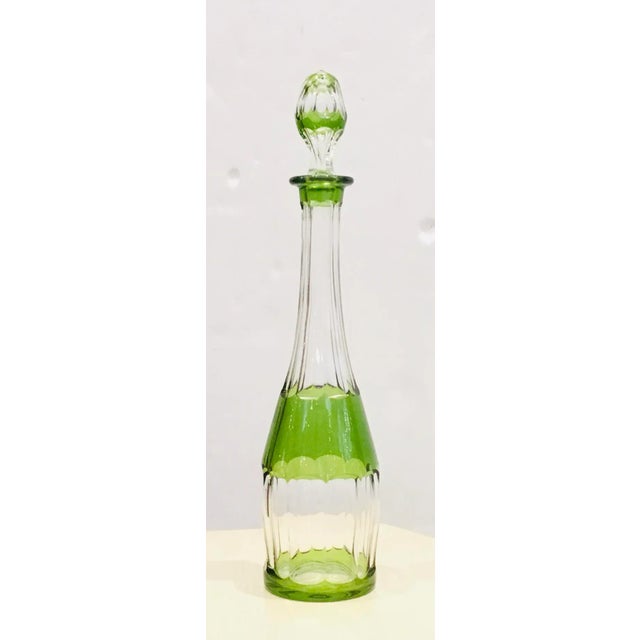 Vintage Art Deco Green Cut Glass Tall Decanter For Sale - Image 4 of 4