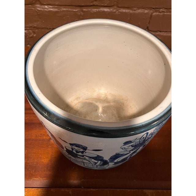 Early 20th Century Vintage Chinese Blue White Porcelain Planter Ruo Shen Mark Figure 10" For Sale - Image 5 of 6