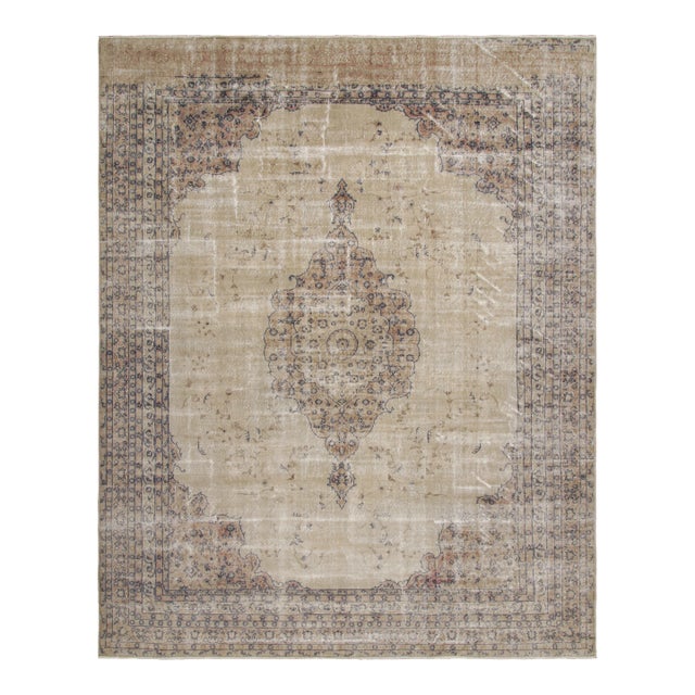 Antique Turkish Kayseri Rug, Beige-Brown Medallion and Florals - Rug & Kilim For Sale