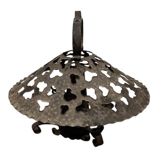 Antique Wrought Iron Arts and Crafts Pierced Hanging Light Fixture, Chandelier For Sale