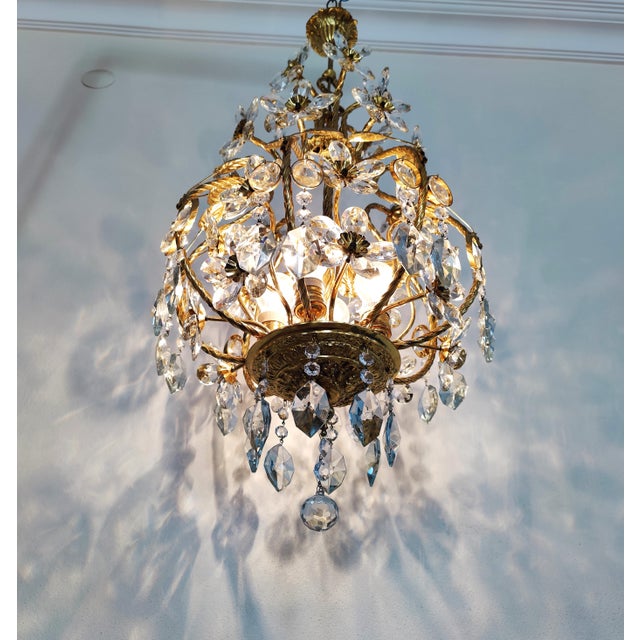 Vintage Brass Crystal Chandelier Led Ceiling Light For Sale - Image 6 of 13