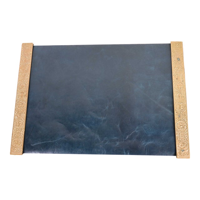 Tiffany Studios New York Zodiac Bronze Doré Blotter Ends With Leather Desk Blotter For Sale