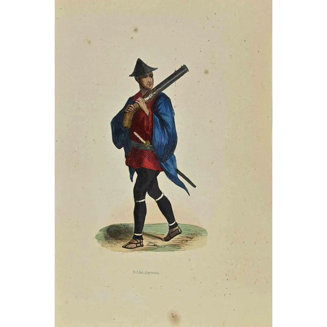 Japanese Soldier is a lithograph made by Auguste Wahlen in 1844. Hand colored. Good condition. At the center of the...
