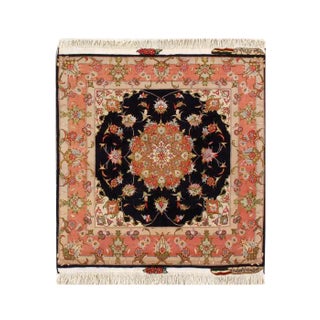 Pasargad Black Color Fine Persian Tabriz Square Rug 3'5'' X 3'5'' For Sale