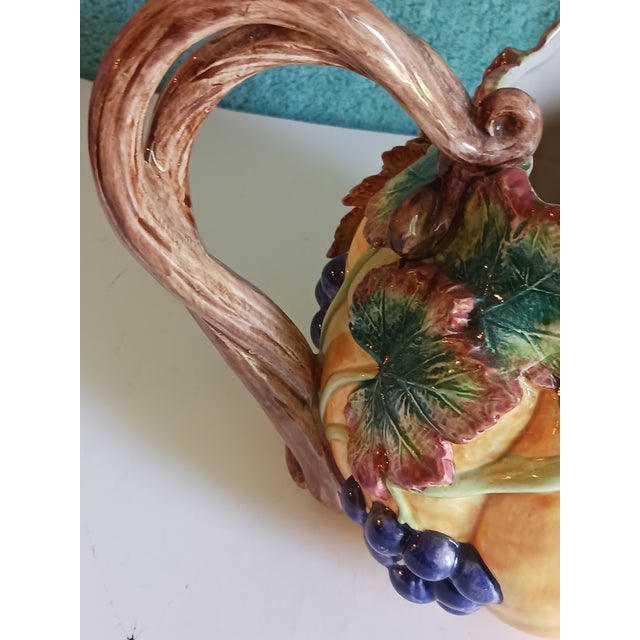 Rustic European Vintage Ceramic Water Pitcher "Thanksgiving Banquet" by Fitz and Floyd 1993-98 For Sale - Image 3 of 7