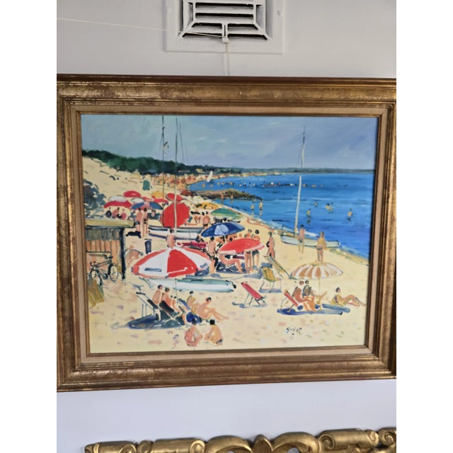 Vintage Fine Art Signed Beach Painting Mid Century Era For Sale - Image 4 of 12