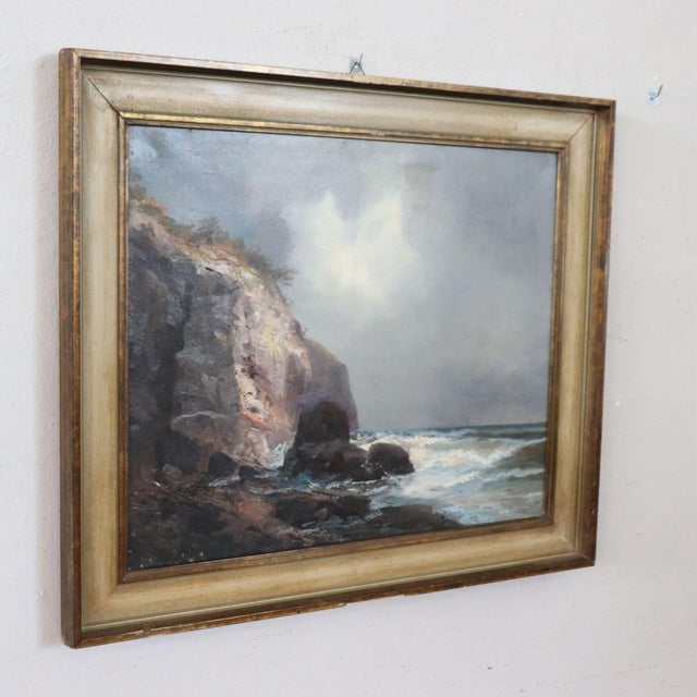 1960s Seascape with Cliff, Oil Painting on Canvas, 20th Century, Framed For Sale - Image 5 of 12