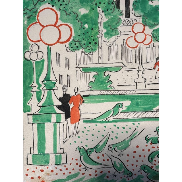 Thérèse Hummel, The Lovers, Place De La Comédie, Watercolor, 20th Century, Framed For Sale - Image 6 of 9