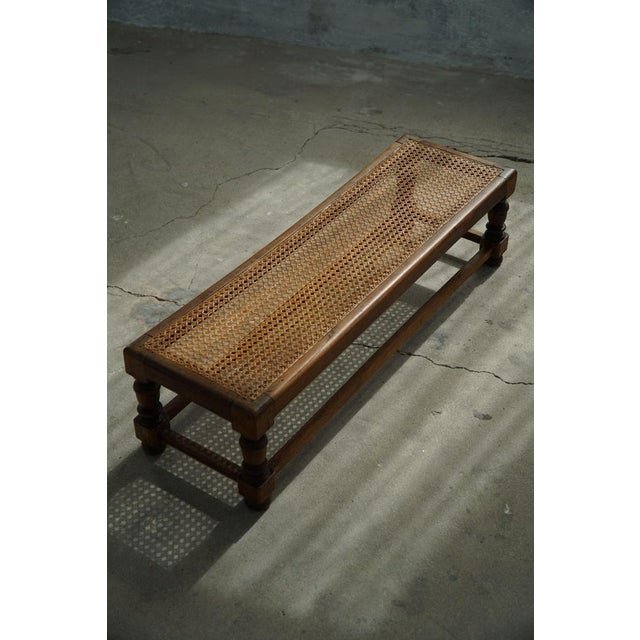 Danish Oak Ottoman with Hand-Embroidered Cushion and Cane Seat, 1940s For Sale - Image 10 of 18