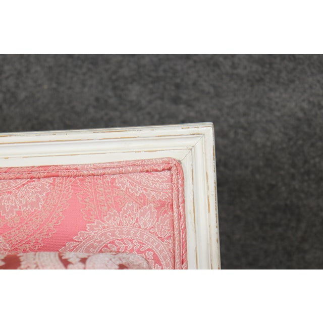 Rose 1950's Pair Beautifully Tailored French Louis XVI Style Painted Bergere Chairs For Sale - Image 8 of 9