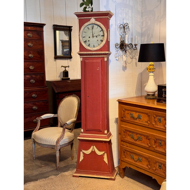 19th Century Swedish Tall Clock With Red Painted Case For Sale - Image 4 of 18