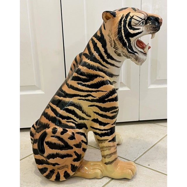 Vintage 1970's Large Scale Hand Painted Ceramic Tiger Figure For Sale In West Palm - Image 6 of 12