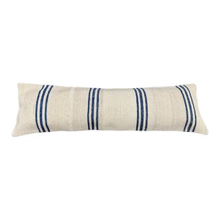 Turkish Hemp Pillow Cushion Natural Beige Blue Cushion Cover 14"x45" For Sale