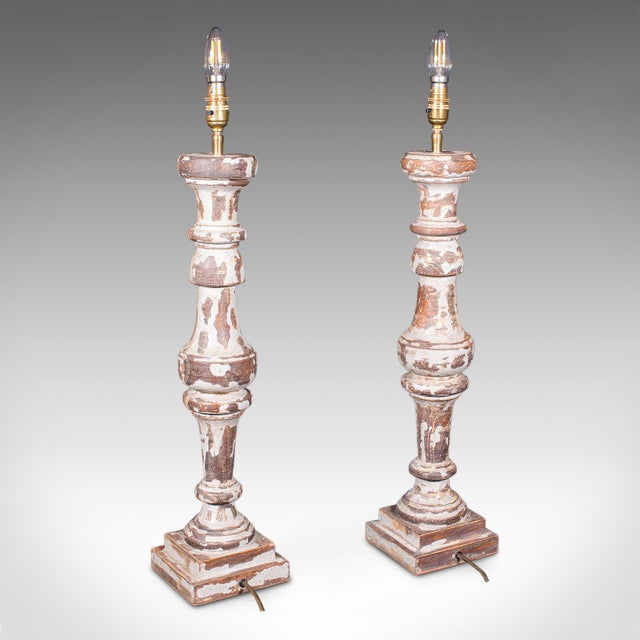 Pair of Antique Lamp Bases, English, Painted Pine Electric Light, Late Victorian For Sale - Image 4 of 10