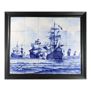 Dutch Delft Tile Large Picture of a Fleet of Ships