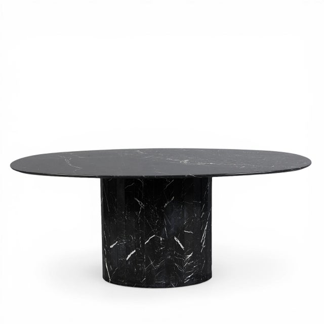 Italian Black Marble Dining Suite with Leather, 1980s, Set of 7 For Sale - Image 6 of 10