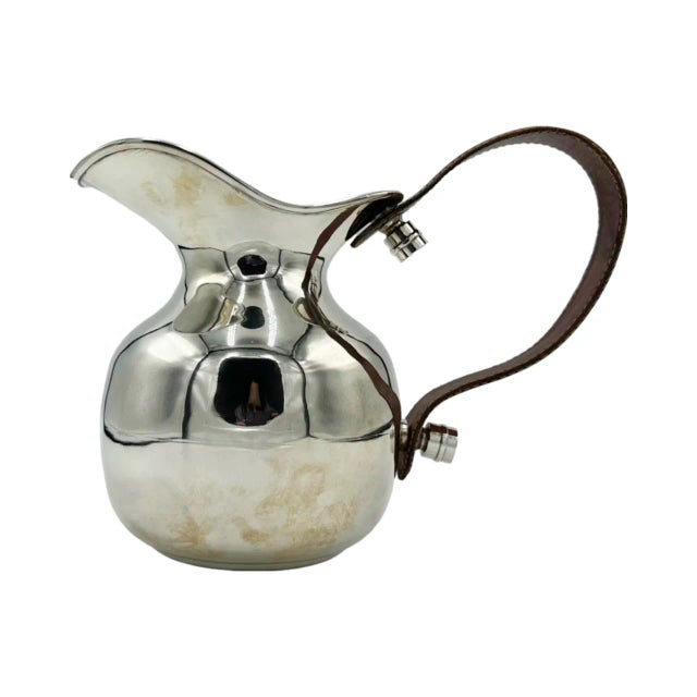 Vintage Hermes Paris Silver Plated Pitcher W Leather Handle Barware For Sale - Image 12 of 13