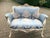Mid 20th Century 20c French Artisan Louis XVI Cream Blue Beech Settee For Sale - Image 5 of 11