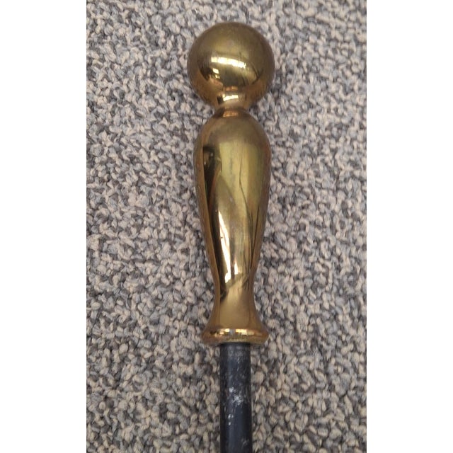 American Five-Piece American Ball Brass Handle and Iron Fireplace Tools Set For Sale - Image 3 of 6