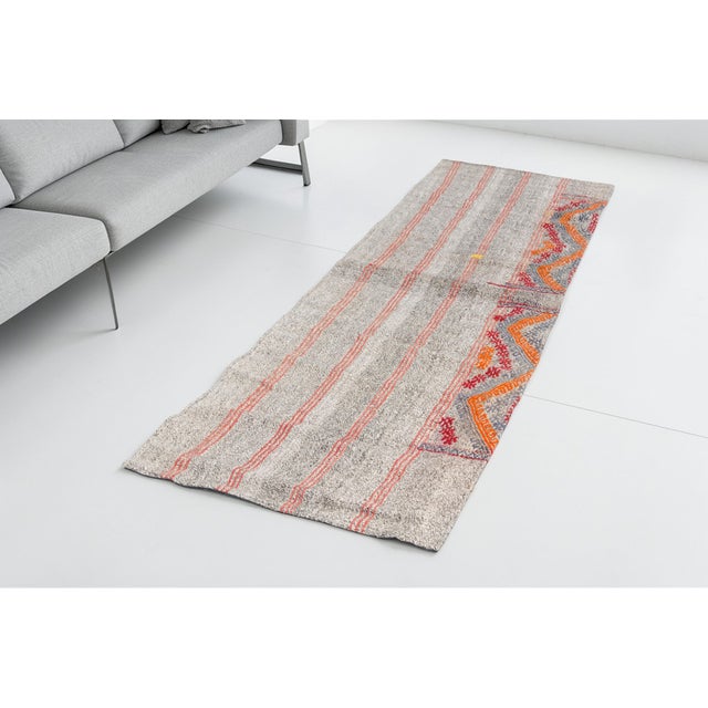 Turkish Floral Vintage Kilim Runner For Sale - Image 3 of 10