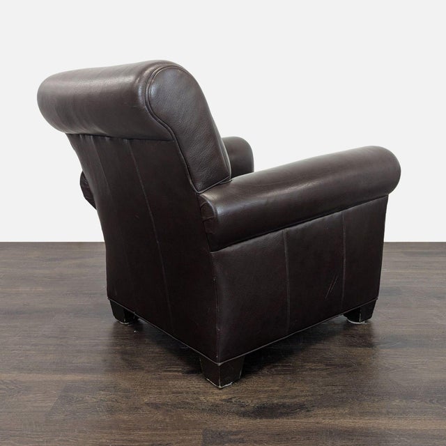 Classic Brown Leather Lounge Chair With Rolled Arms For Sale - Image 4 of 9