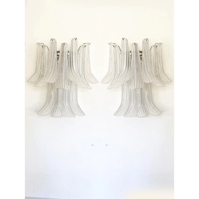 Modern Mazzega-Style “Selle” Murano Glass Wall Sconces With Diamond-Cut Transparency — Set of Four For Sale - Image 6 of 11