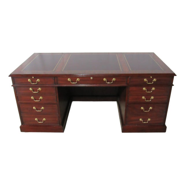 1980s Henkel Harris Executive Mahogany Desk Leather Amazing For Sale