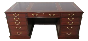 1980s Henkel Harris Executive Mahogany Desk Leather Amazing