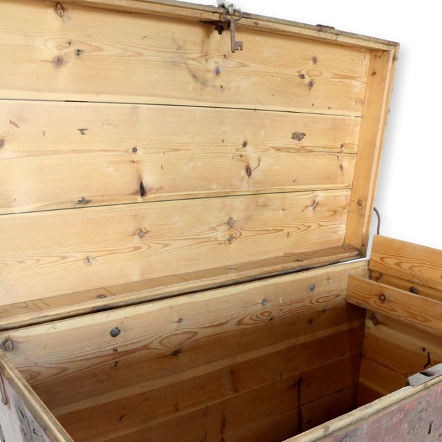 Maroon Antique Chest in Fir and Iron For Sale - Image 8 of 10