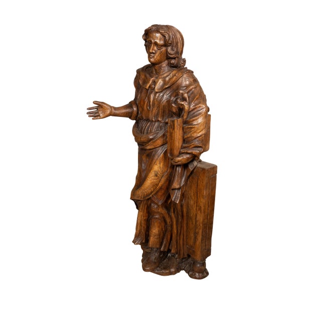 Flemish Baroque Carved Oak Figure Of A Scholar For Sale - Image 9 of 12