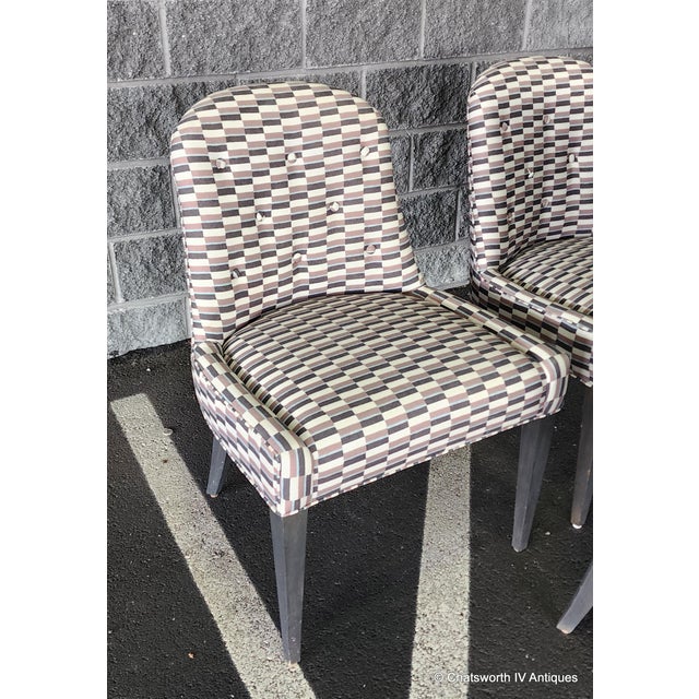 2010s Set 10 Contemporary Mid Century Style Custom Made Dining Chairs W/ Zak & Fox Obi Pattern Material For Sale - Image 5 of 14