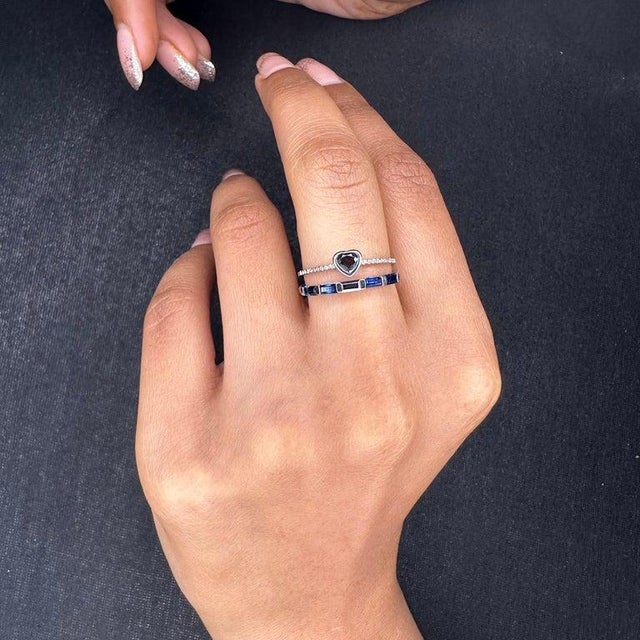 This is part of Chairish’s Fine Jewelry assortment. Heart Cut Sapphire Diamond Ring in 18K Gold featuring natural sapphire...