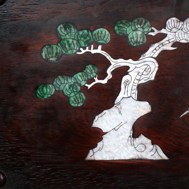 Shell Vintage Chinese Rosewood Table Screen With Mother-of-Pearl Inlay – "Pine & Crane" Motif For Sale - Image 7 of 9