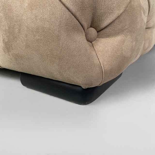 Italian Modern Squared Pouf in Beige Suede with Buttons, 1990s For Sale - Image 9 of 13