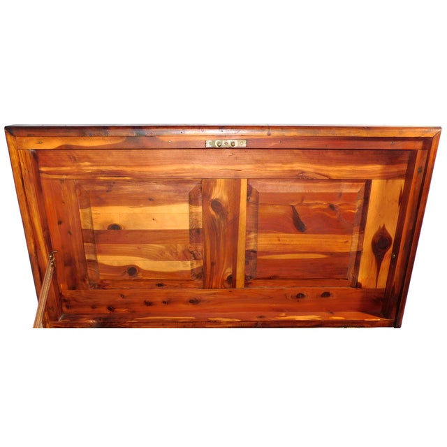 Vintage Rustic Country Farmhouse Cedar Lined Trunk With Caster Wheels For Sale - Image 9 of 13