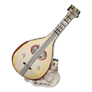 Vintage Mid Century Italian Guitar / Cello Ceramic Planter Hand Painted, With Bird