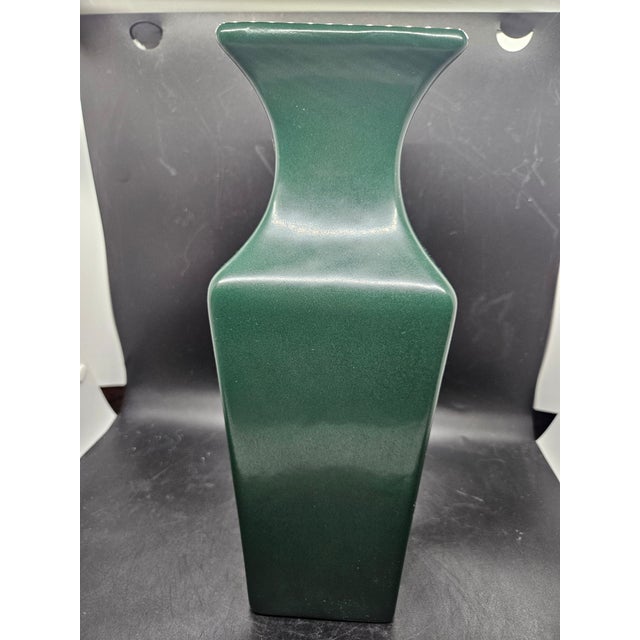 Vintage Haeger Pottery Floral Hunter Green Ceramic Square Vase 12 inch