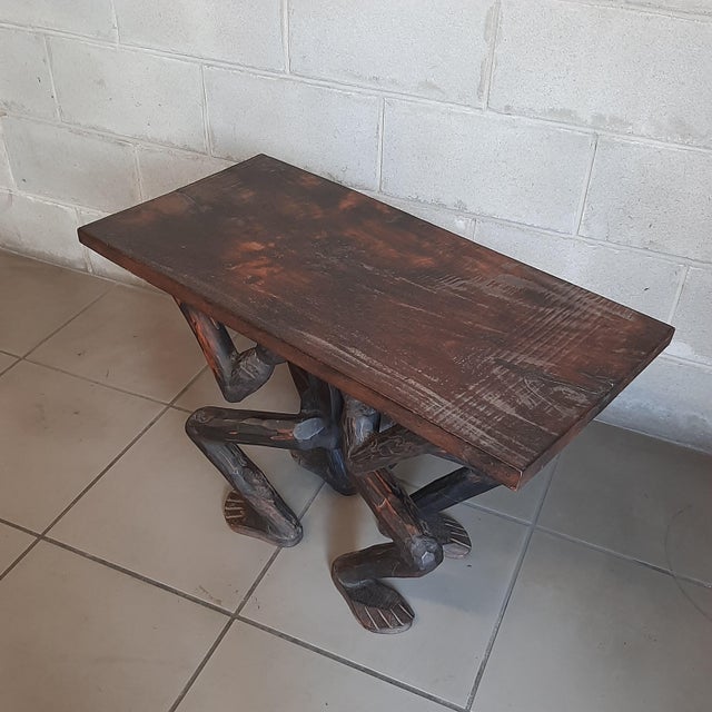 African Table in Carved Wood with Tribal Sculpture For Sale - Image 12 of 16