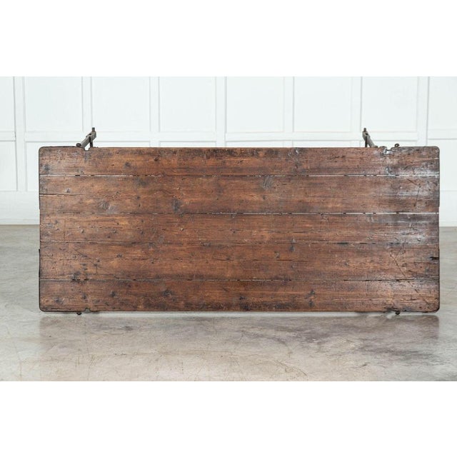 Circa 1890 19th century Iron & Pine Trestle Table. W183 x D78 x H76 cm