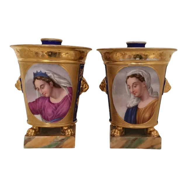 Early 19th Century French Empire Porcelain Flower Vases - A Pair For Sale