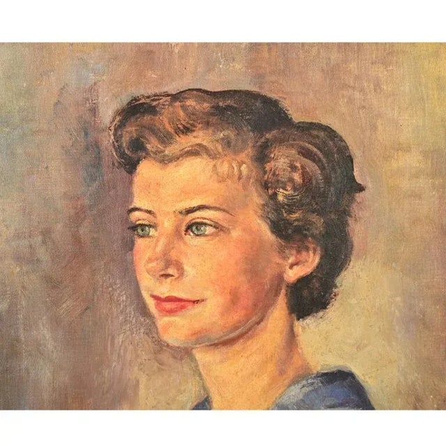 English Vintage Mid-Century Framed Portrait of a Lady For Sale - Image 10 of 11