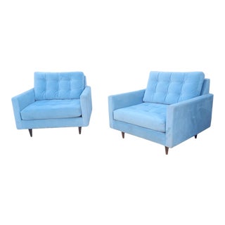 Mid-Century Modern Style Wide Tufted Lounge Chairs - a Pair For Sale