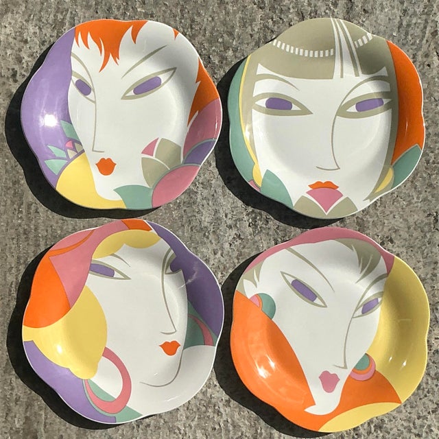 Ceramic Vintage Boho Larry Lazlo Face Ceramic Plates - Set of 4 For Sale - Image 7 of 8