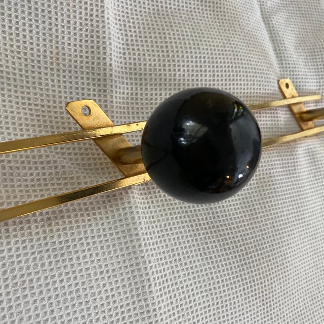 1960s French Mid Century Brass and Wood Mural Coat Rack For Sale - Image 9 of 11