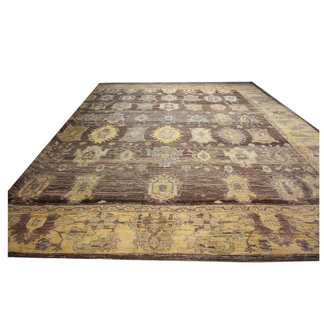 Textile 21st Century Turkish Oushak Wool 19x20 Charcoal, Yellow & Blue Oversized Handmade Area Rug #1144068 For Sale - Image 7 of 18