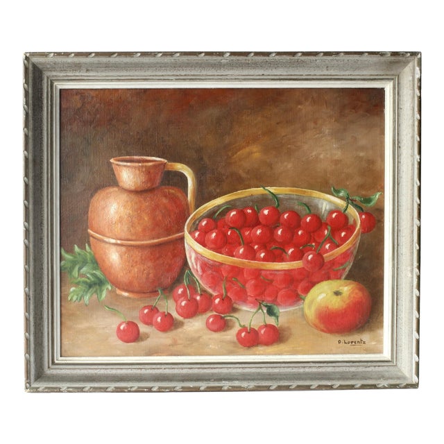 Antique French Still Life W/ Cherries For Sale