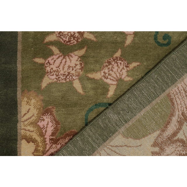 Textile Rug & Kilim’s Chinese Style Art Deco Rug in Green With Red & Gold Florals For Sale - Image 7 of 8