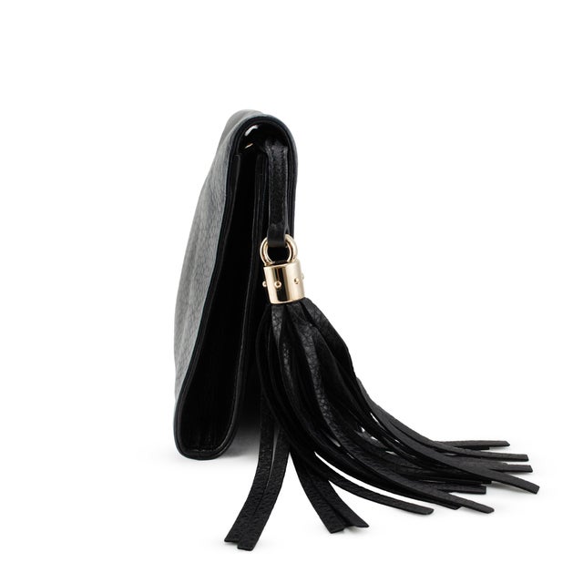 Gucci Gucci Soho Gg Black Pebbled Calfskin Leather Tassel Flap Clutch Bag For Sale - Image 4 of 10