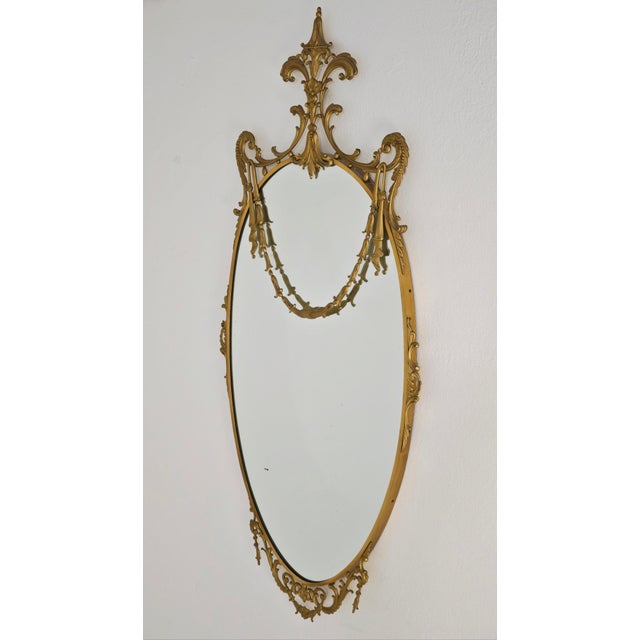 Italian Decorative Oval Brass Wall Mirror, 1960s For Sale - Image 12 of 14
