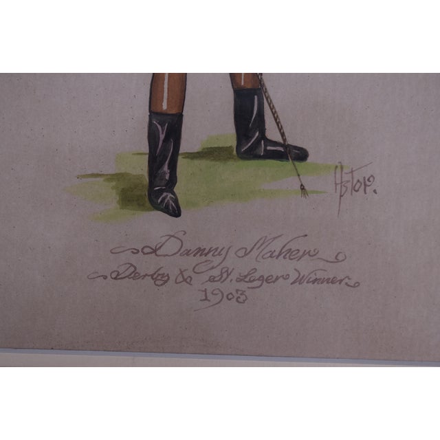 Traditional Danny Maher Jockey Derby & St. Leger Winner 1903 Watercolour by Astor For Sale - Image 3 of 5